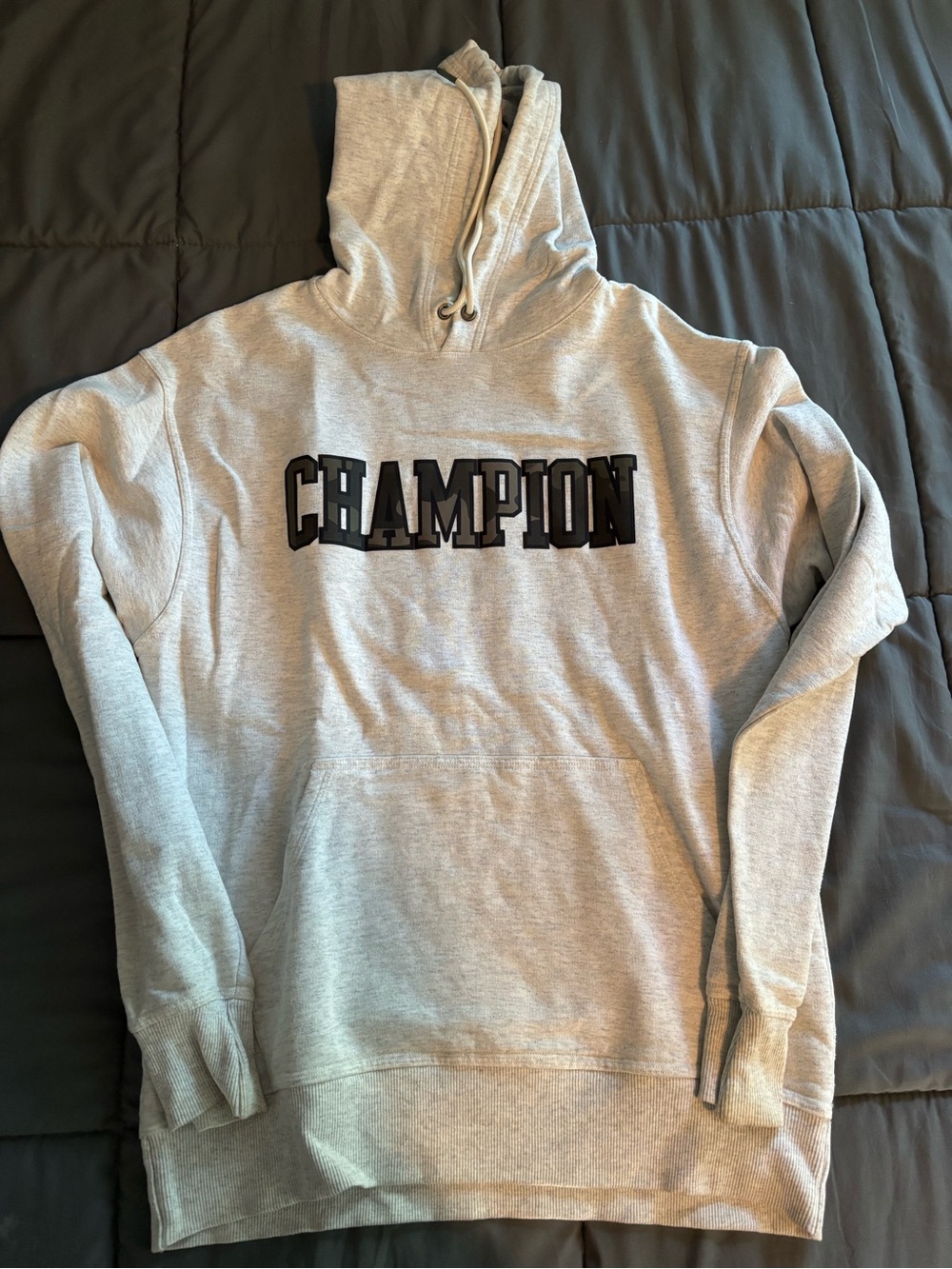 Champion Light Gray Pullover Hoodie with Black Logo